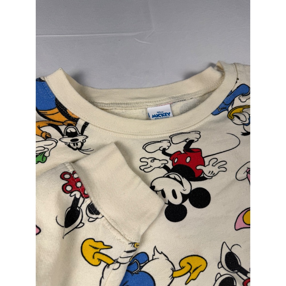 Disney Mickey and Friends All Over Print Sweatshirt Cream Women Medium 7-9